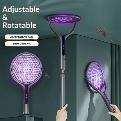Rotating Head Bug Zapper Racket Rechargeable Electric Fly Swatter Fly Killer and Mosquito Trap Lamp for Indoor and Outdoor
