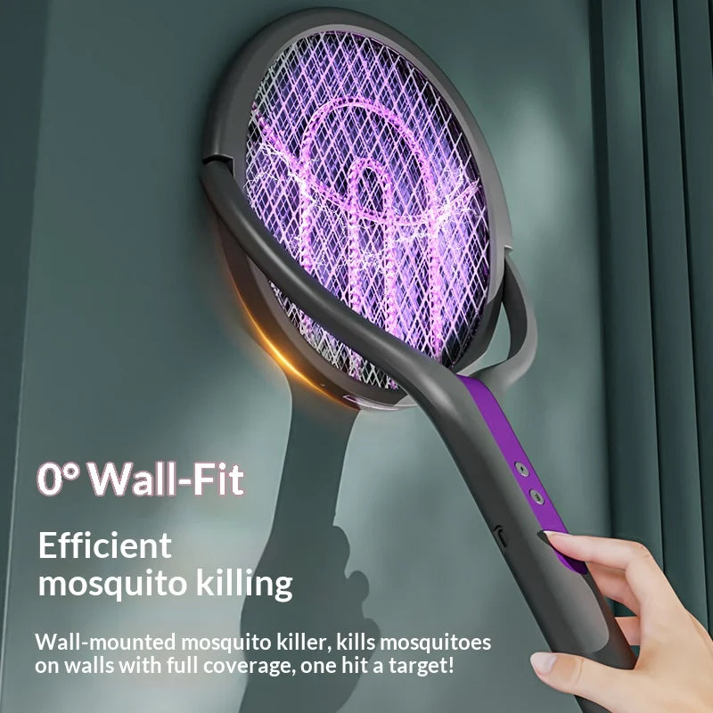 Rotating Head Bug Zapper Racket Rechargeable Electric Fly Swatter Fly Killer and Mosquito Trap Lamp for Indoor and Outdoor