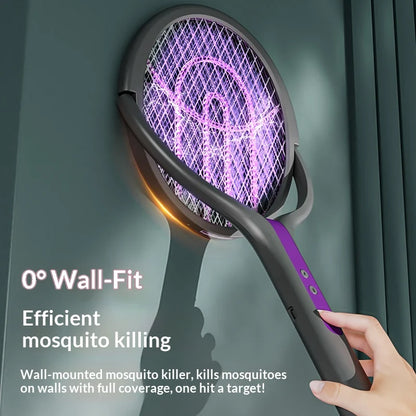 Rotating Head Bug Zapper Racket Rechargeable Electric Fly Swatter Fly Killer and Mosquito Trap Lamp for Indoor and Outdoor