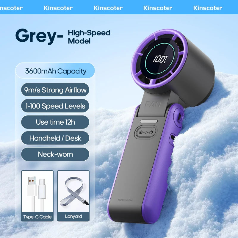 KINSCOTER Outdoor Foldable Portable Handheld Fan Mini Cooling Rechargeable 3600mAh 100-level Free Control High Speed Turbo Fan