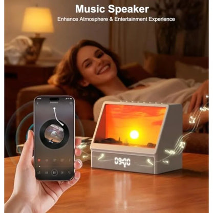 Sunrise Alarm Clock for Bedrooms, White Noise Machine Creative Simulated Sunrise Animation with 7 Modes, 12 Natural Sounds, Mus