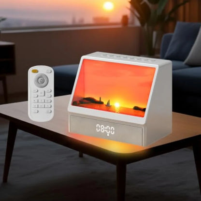 Sunrise Alarm Clock for Bedrooms, White Noise Machine Creative Simulated Sunrise Animation with 7 Modes, 12 Natural Sounds, Mus