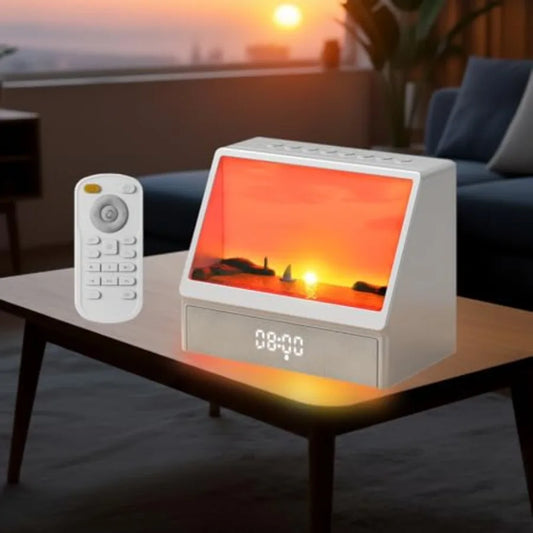 Sunrise Alarm Clock for Bedrooms, White Noise Machine Creative Simulated Sunrise Animation with 7 Modes, 12 Natural Sounds, Mus