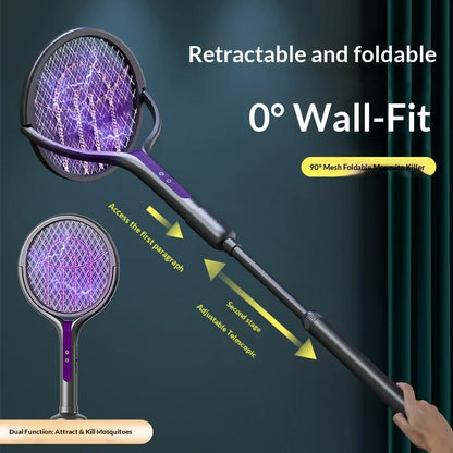 Rotating Head Bug Zapper Racket Rechargeable Electric Fly Swatter Fly Killer and Mosquito Trap Lamp for Indoor and Outdoor