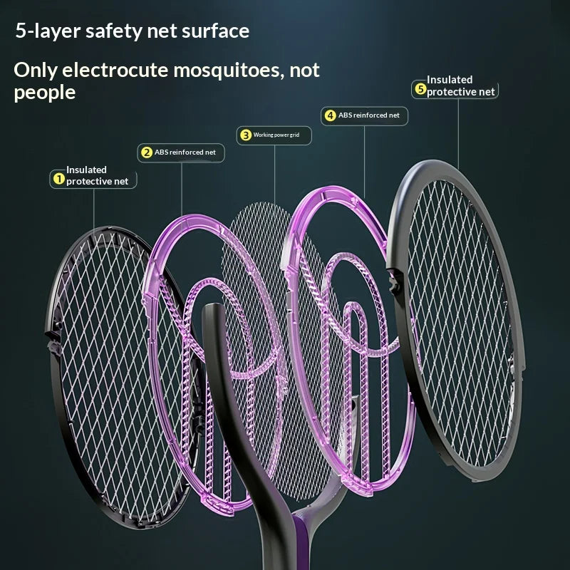 Rotating Head Bug Zapper Racket Rechargeable Electric Fly Swatter Fly Killer and Mosquito Trap Lamp for Indoor and Outdoor