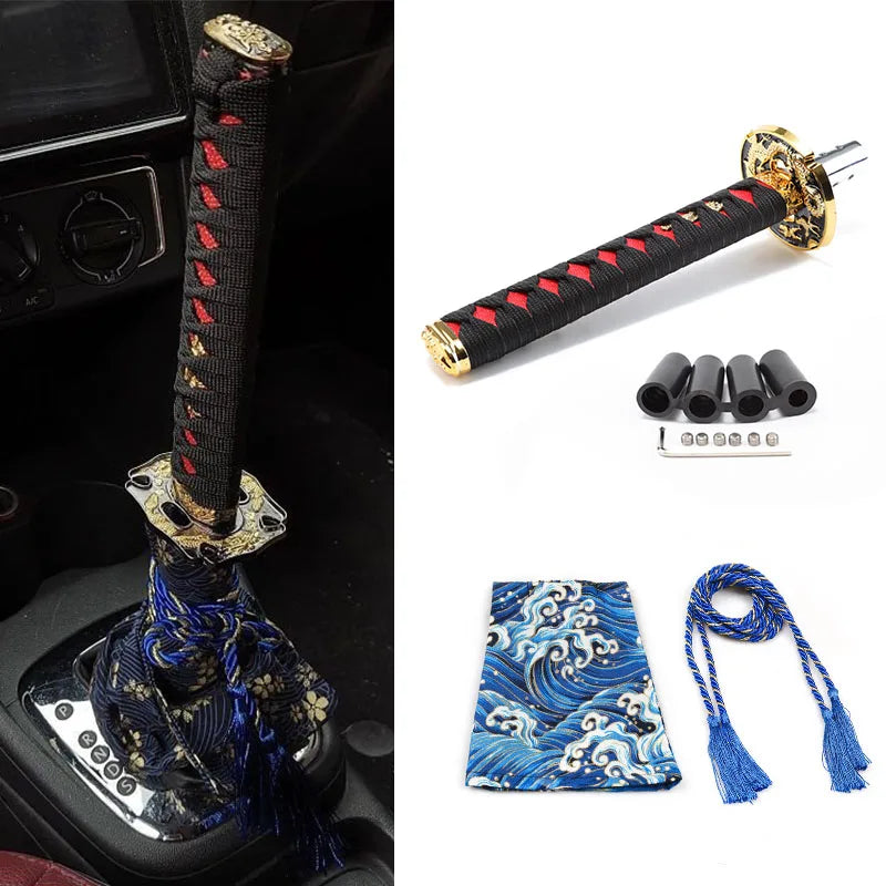 Universal Dust Cover Shift Knob Collars With Adapters With 150mm200MM JDM Katana Samurai Sword Shift Knob Shifter car gear lever