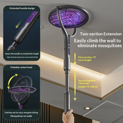 Rotating Head Bug Zapper Racket Rechargeable Electric Fly Swatter Fly Killer and Mosquito Trap Lamp for Indoor and Outdoor