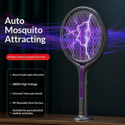 Rotating Head Bug Zapper Racket Rechargeable Electric Fly Swatter Fly Killer and Mosquito Trap Lamp for Indoor and Outdoor